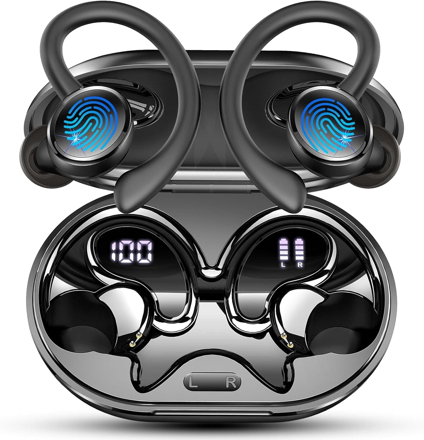 Auriculares Inalambricos Deportivos, Auriculares Bluetooth 5.4 HiFi Estéreo con 4 HD Mic, 60H Cascos Inalambricos Bluetooth con Cancelacion Ruido ENC, Control App/Pantalla LED, IP7 Impermeable Cascos